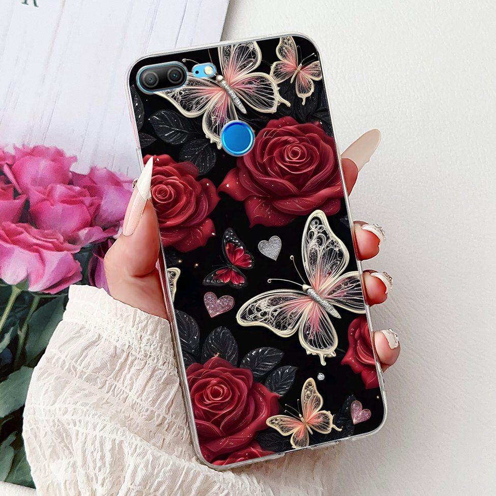 Clear For Honor 9 Lite Case Cute Cat Fashion Flowers Funny Painted Back Cover For Honor 9Lite Phone Case LLD-L21 LLD-L31 LLD-L11