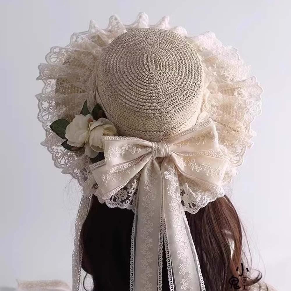 Breathable Vacation Beach Cap Lightweight with Garland Fisherman Straw Hat Big Brimmed Sunshade Topi Woven Sun Cap Women