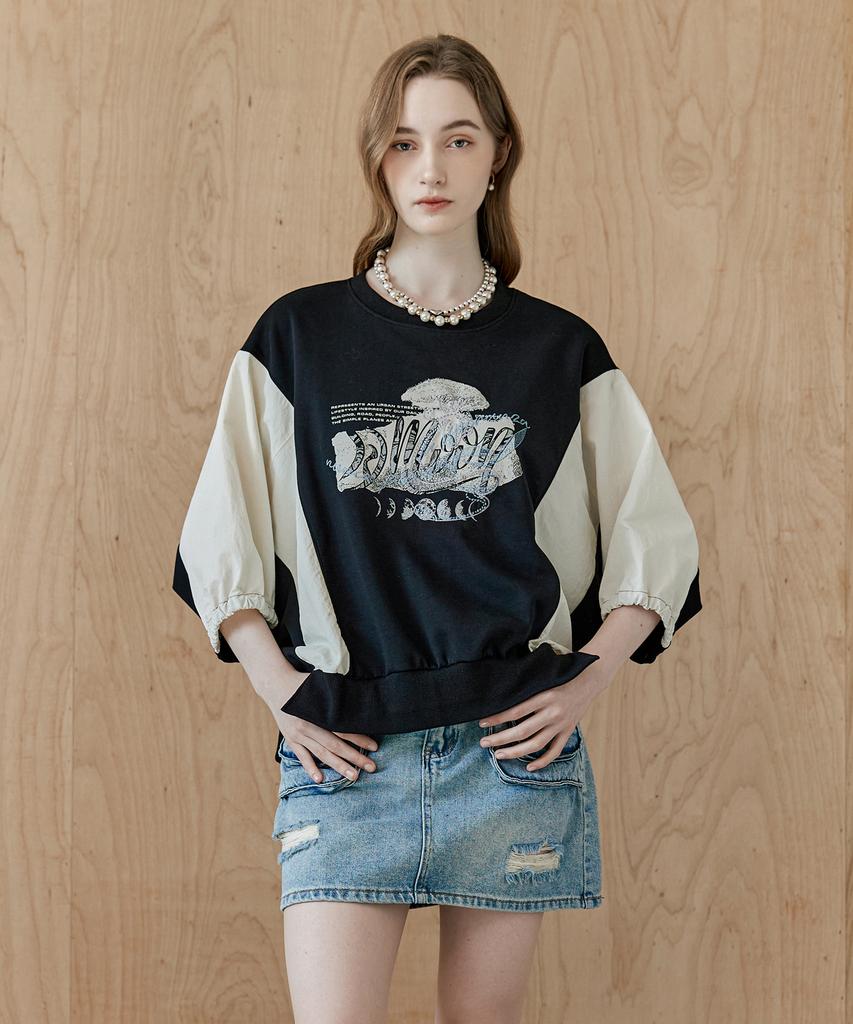 MAXZA Lettering Embroidered Colorblock T-Shirt