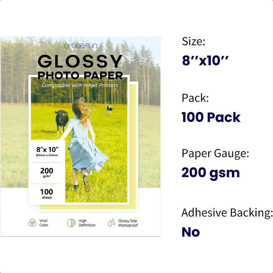 

100 листов глянцевой фотобумаги 8x10 200 г/м² 54 фунта бумага для струйного принтера для чернил на основе красителей United States