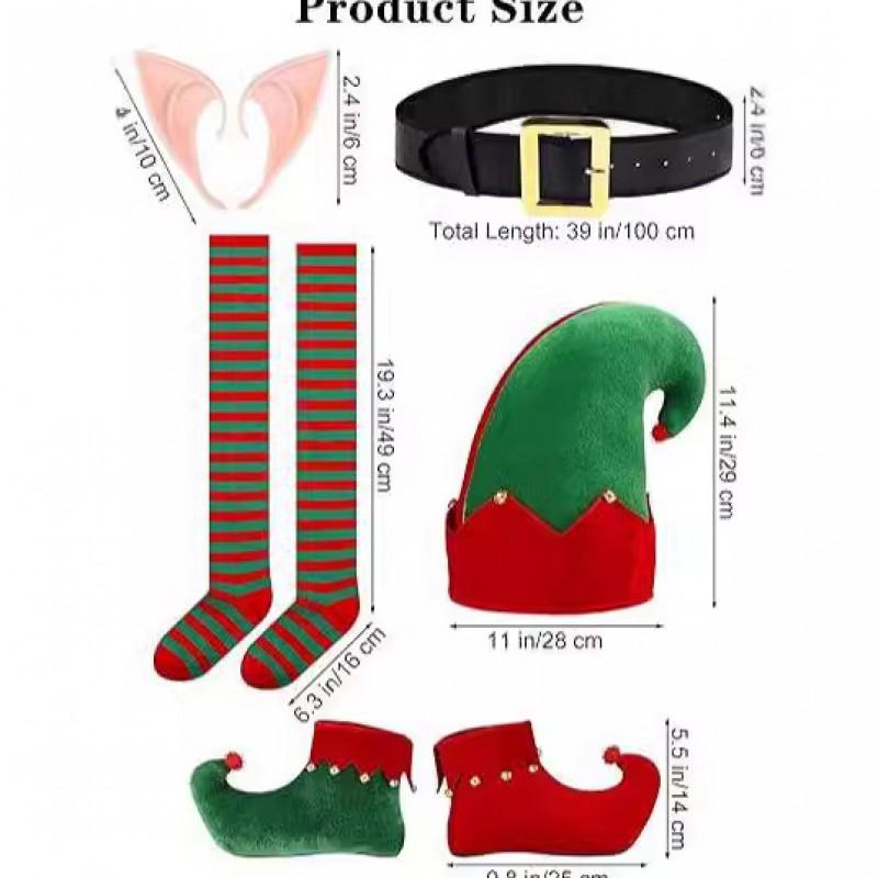 Kids Velvet Elf Costume Set Boys Girls Christmas Party Outfit With Hat Accessories
