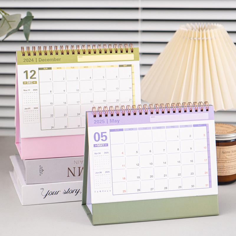 Small Desk Calendar 2024-2025, Standing Flip Desktop Calendar From 2024 To 2025 - Metal Ring Twin-Wire Binding Desktop Calendar