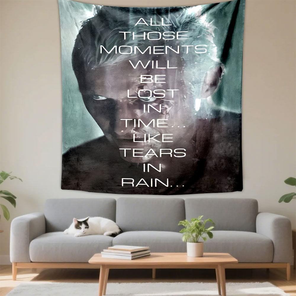 Blade Runner Tears in Rain Tapestry Wall Hanging, Iconic Movie Quote Poster Art, Retro Wall Decor for Bedroom Living Room Dorm