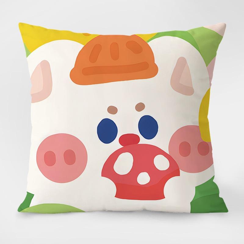 Cute Cartoon Pig Pattern Decorative Pillowcase Living Room Bedroom Square Cushion Pillowcase