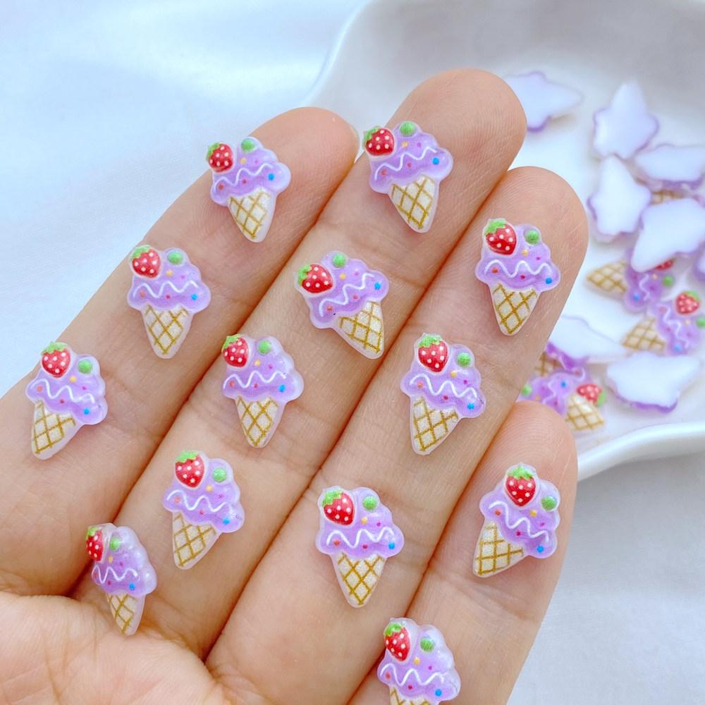 50 Peças Novas Fofas Resina Mini Sorvete, Série Bolo Parte Traseira Plana Manicure Enfeites Para Laços de Cabelo Acessórios