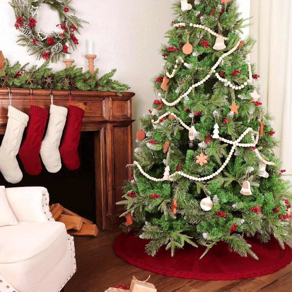 1 Piece, 62cm/24.4 Inch, Knitted Christmas Tree Skirt, Burgundy Tree Skirt, Knitted, Knitted, Thick, Rustic Christmas Tree Decorations
