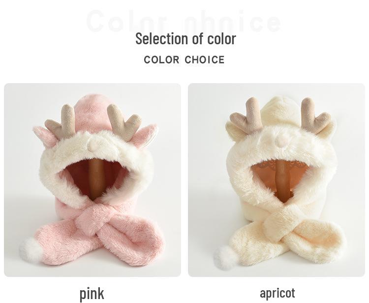 Children's Plush Antler Hat & Scarf Set: Windproof, Thickened Ear Protection for Outdoor Cycling