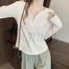 2026 Spring Plus Size Women's Korean-Style Half-Zip Slimming Long-Sleeve Top