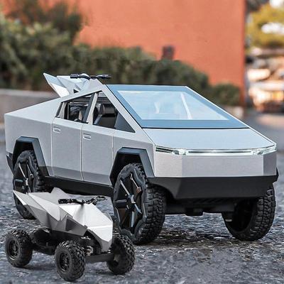 1:24 MINI AUTO Tesla Cybertruck Pickup Přívěs Slitina Model auta Odlitky kovu Terénní vozidla Simulace nákladních aut Hračky pro děti Dárek