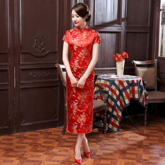 Lady Petticoats Plus Size Cheongsam Chinese Style Vintage Satin Exquisite Summer Qipao for Stage Show