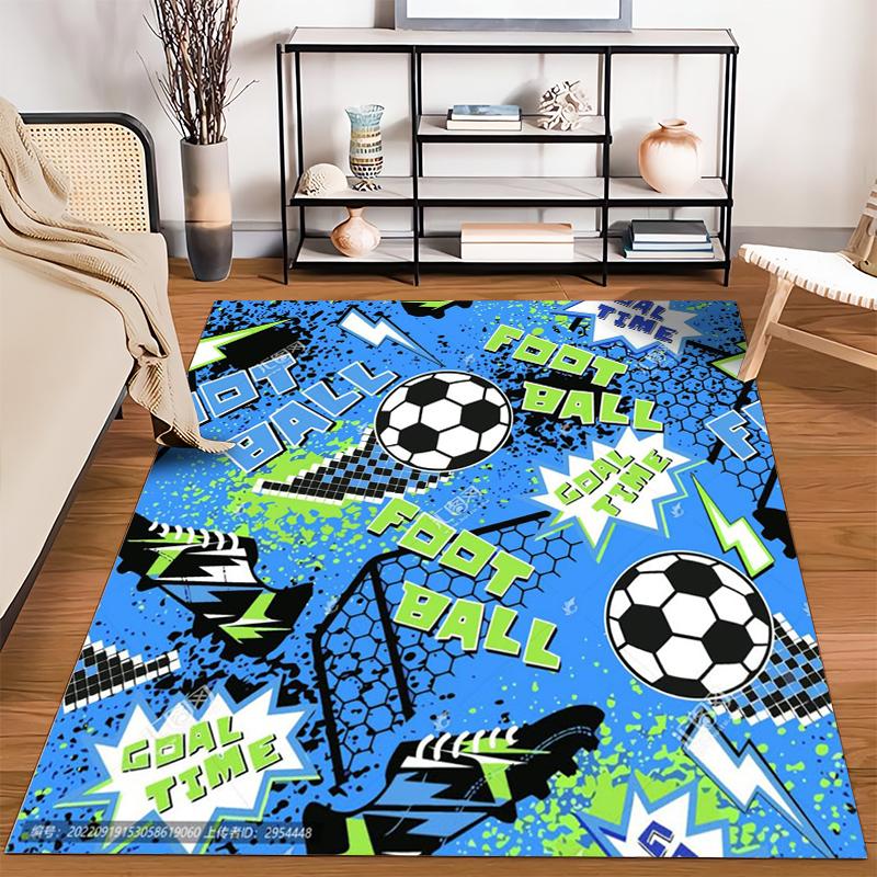 Soccer-Themed Carpet with "Foot Ball" Print and Goal Time Design Suitable for Use As an Anti-slip for Living Room Bedroom Sofas