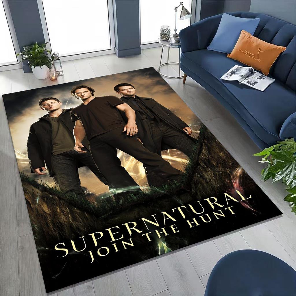 Tapete SPN Supernatural Dean Sam Winchester Castiel para Quarto Sala Sofá Casa Capacho Decoração, Tapete de Chão Grande Antiderrapante para Crianças
