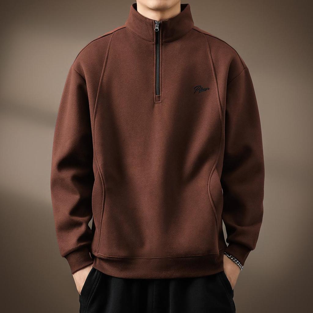 Men's Retro Heavyweight Half-Zip Stand Collar Plus Size Velvet Hoodie