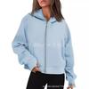 Women Cropped Zip Up Hoodie Raglan Long Sleeve Fleece Lined Solid Color Casual Hooded Jacket S-XXL