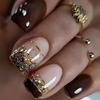 Trendy Glitter Gold Foil Brown French Nails: Stylish Fashion for Daily Wear