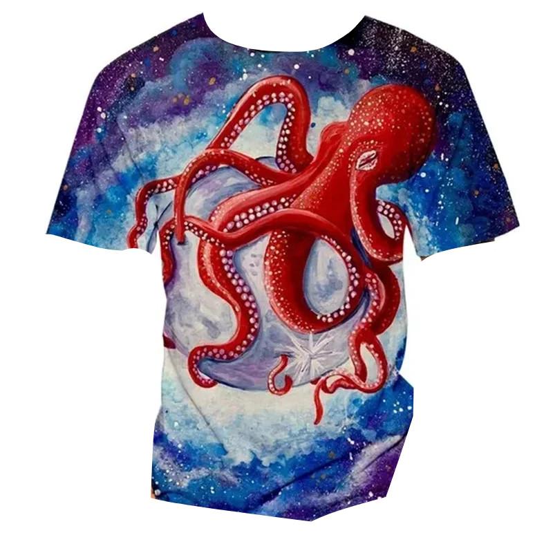 Funny Marine Life Sea Animal 3D Print Kids Round Neck Short Sleeve Tee Loose Outdoor Daily Play Outfit