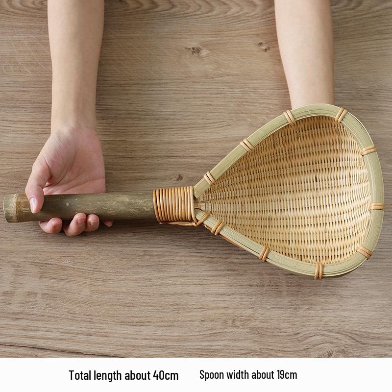 

Handmade Bamboo Woven Colander & Sieve Set for Kitchen – Includes Draining Basket, Rice Washing Basket, Spoon, and Ladle