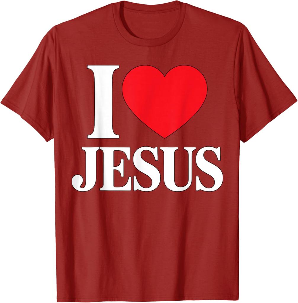 I Love Jesus Christian Faith Graphic T-Shirt Soft Cotton Casual Crew Neck Tee