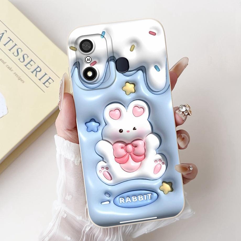 For Itel A27 A48 A25 A35 A48 A60 A60s A70 A04 Case Aesthetic Cartoon Panda Rabbit Pattern Camera Protection Matte Soft Cover
