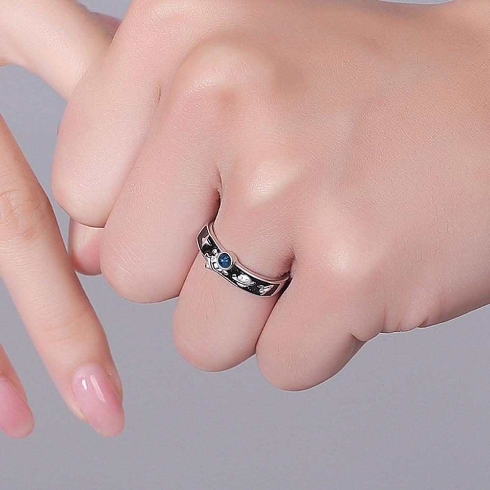 New 925 Sterling Silver Couple Ring Fashion Creative Astronaut Maiden Student Adjustable Pair Lovers Rings Jewelry Festival Gift