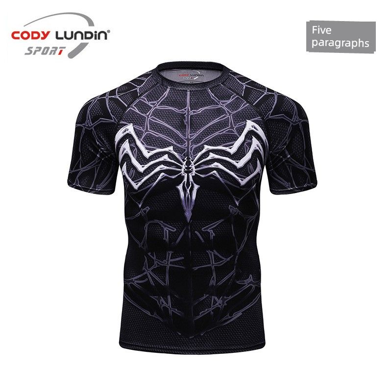 Cross-Border New Arrival Workout Clothes Men's Quick-Drying Sweatshirt Short-Sleeved Running Training Stretch Silm Sports Bodysuit Fashion