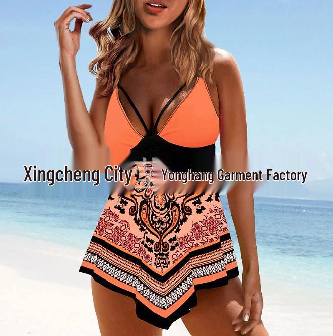 

Элегантный раздельный купальник большого размера - Женский европейский и американский танкини 2XL оранжевый