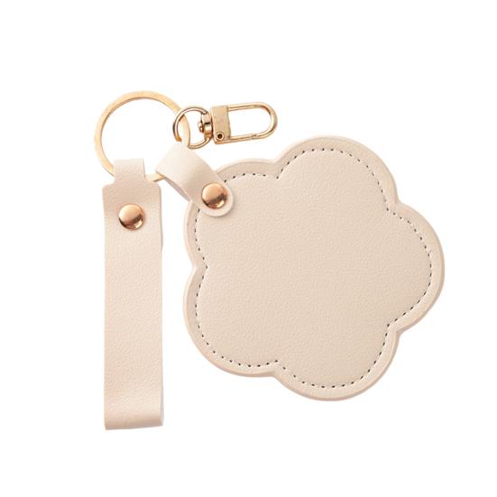 Faux Leather Flower Makeup Mirror Waterproof Portable Vanity Mirror Keychain