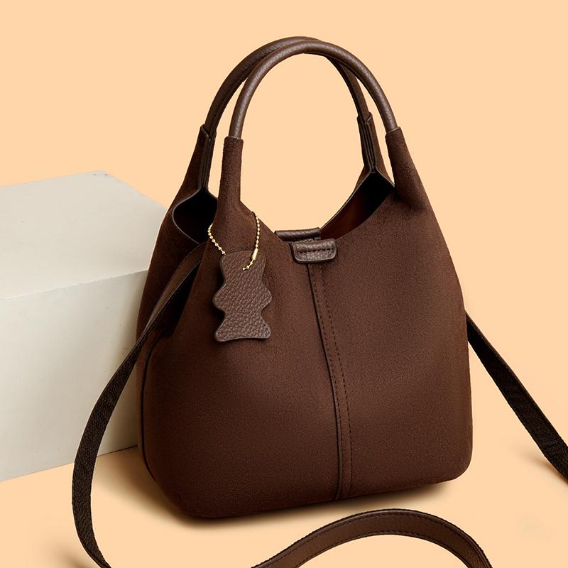 Women Faux Suede Top-Handle Bucket Bag Luxury Designer Handbag Solid Color Ladies Shoulder Crossbody Bag And Purse Commuting Sac