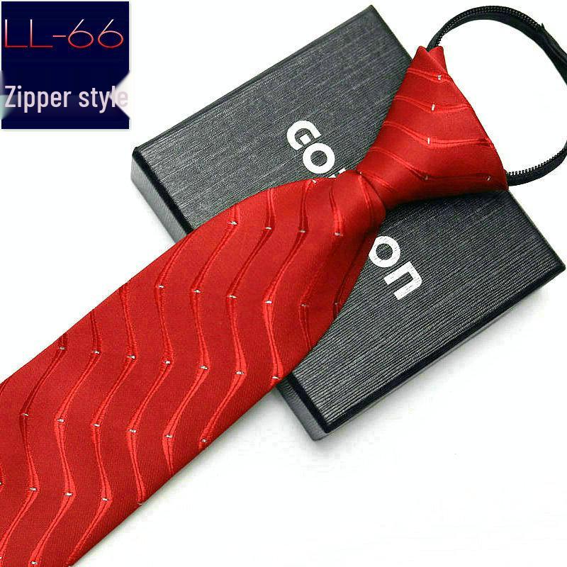 Men's No-Iron Zipper Striped Formal Tie with Logo, 8cm