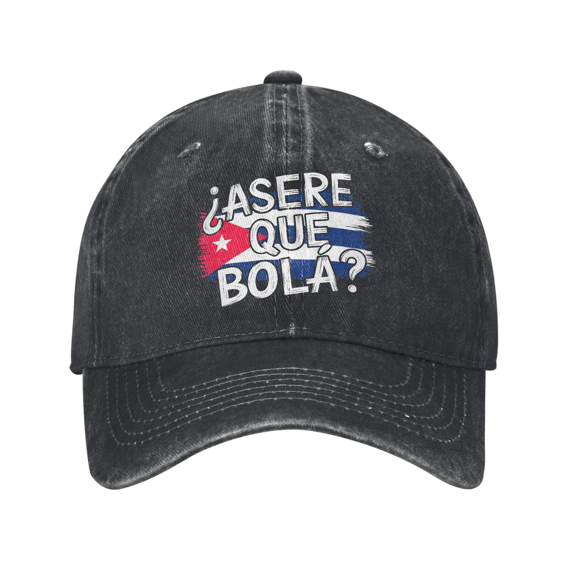 Classic Funny Cuban Greeting Asere Que Bola Baseball Cap Unisex Distressed Denim Sun Cap Flag Outdoor Running Golf Soft Hats Cap Adjustable