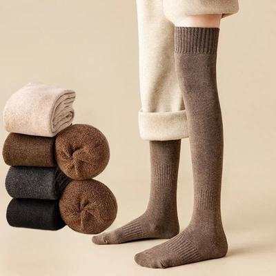 1 Pair Women Winter Warm Stockings Sexy Fashion Snow Solid Color Tight Thickened Loops Inner Warm Slim Girl JK Long Over Knee Calf Socks