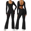 Cross Border Women's Autumn and Winter Long Sleeved U-neck Backless Slim Fit and Hip Lifting Sexy Sports Yoga Jumpsuit from Europe and America