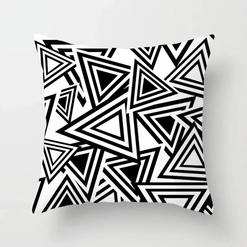 Geometrischer Kissenbezug Schwarz und Weiß Kissenbezug Gestreift Gepunktet Kissenbezug Gitter Dreieckig Geometrischer Kissenbezug