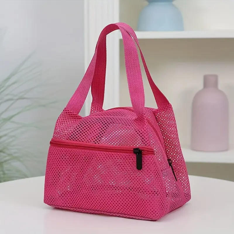 1Pcs Mesh Tote Bag Stylish Mesh Tote Bag Handbag Makeup Pouch Toiletry Bag Swim Storage Bag Suitable For Beach Vacation Cosmetic Bag