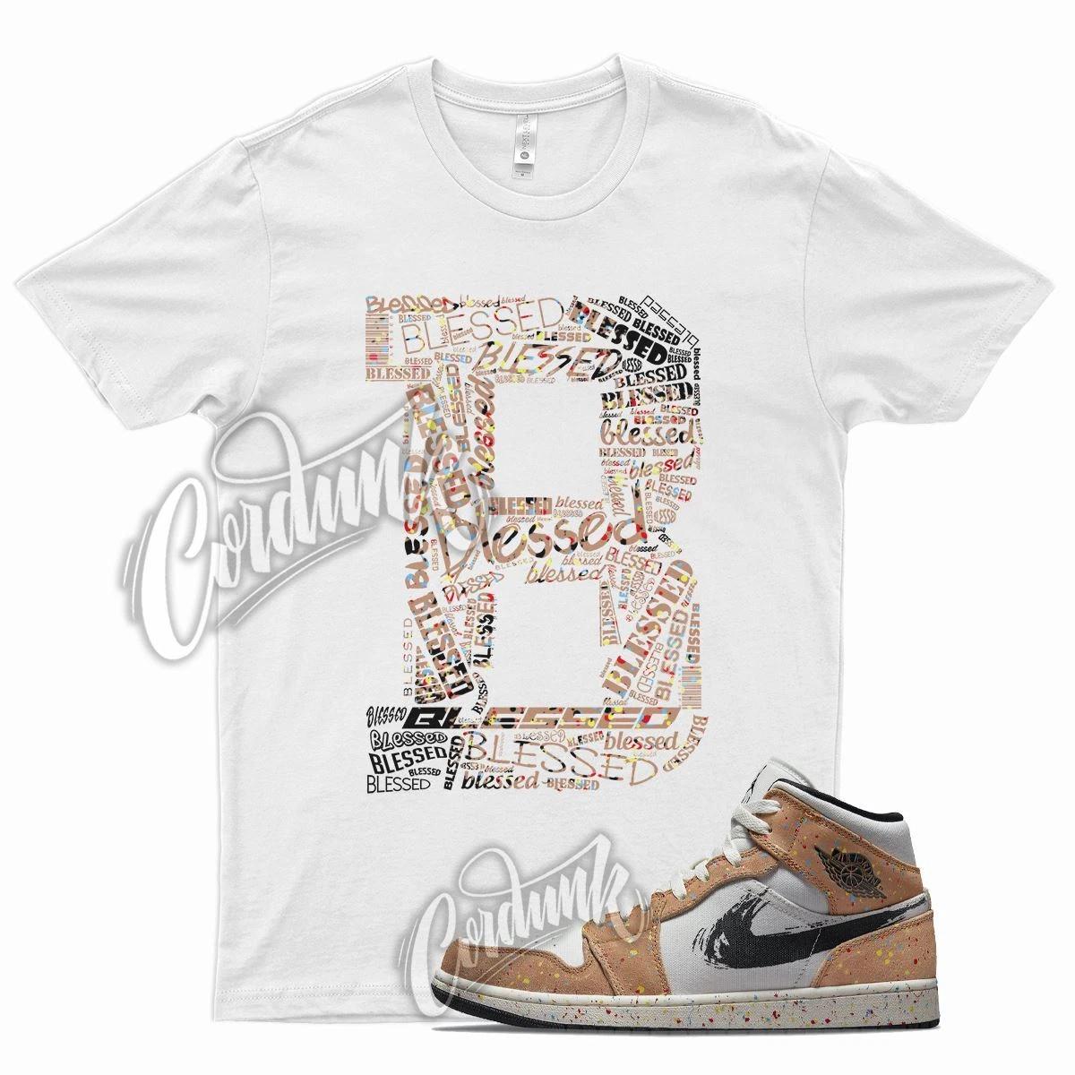 White BLESSED Shirt for Air J1 1 Mid Brushstroke Cider Chile Red Blue Wheat 3XL
