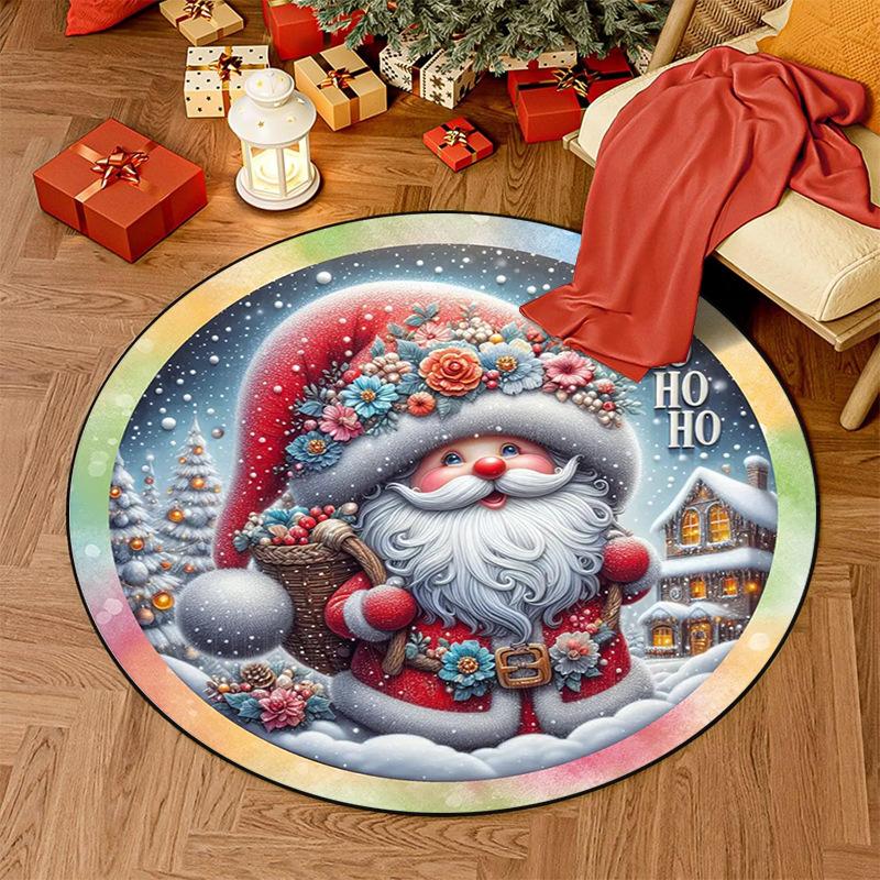 Christmas Nursery Rug Pink Snowman Playmat for Kids Room Santa Claus Toddler Round Carpet Gingerbread Man Non Slip Circle Rug