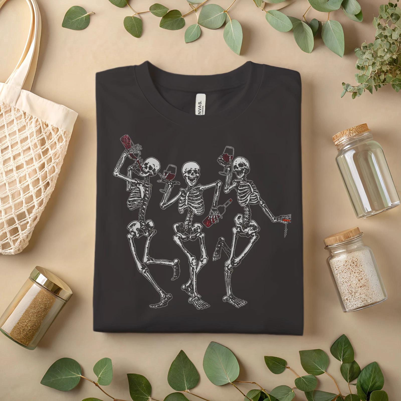 Funny Skeleton Wine Shirt – Halloween Party T-Shirt A401 XL