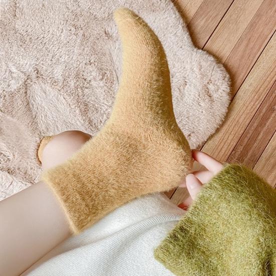 Elastic Ribbed Ankle Socks Thickened Imitation Mink Velvet for Women, Soft Plush Socks, Thermal Winter Crew Warm Solid Color Cozy Hosiery Home