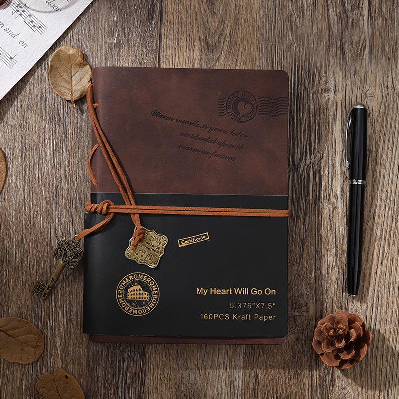 European Retro Notebook: PU Leather Cover with 160 Kraft Pages and Copper Buckle Strap