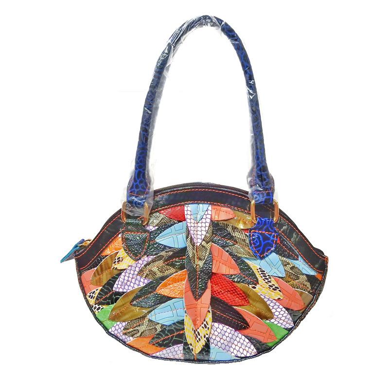 Dumpling Women S Bag Crossbody Bag Ethnic Style Cowhide Splicing Handbag Women S Shoulder Bag разноцветный