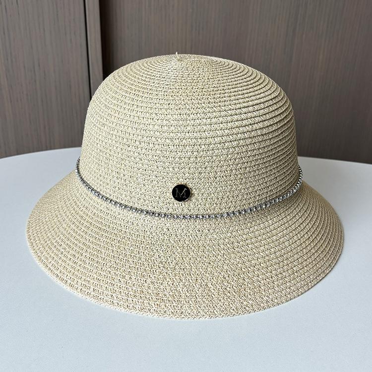 Spring and Summer British Retro M Standard Straw Hat Travel Vacation Sun Hat Women's Simple Casual Straw Weaving Sun Hat