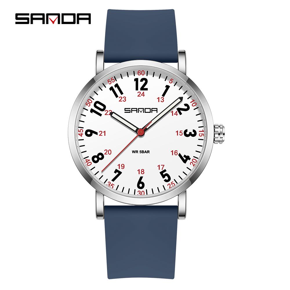SANDA 3267 Women's Quartz Watch Fashionable Simple Casual Silicone Strap Nurse Wristwatch for Ladies Gift