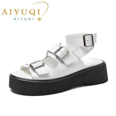 Fashion AIYUQI Sandals Women Genuine Leather 2024 New Summer Open-toed Women Beach Sandals Wedge Fashion Women's Sandals