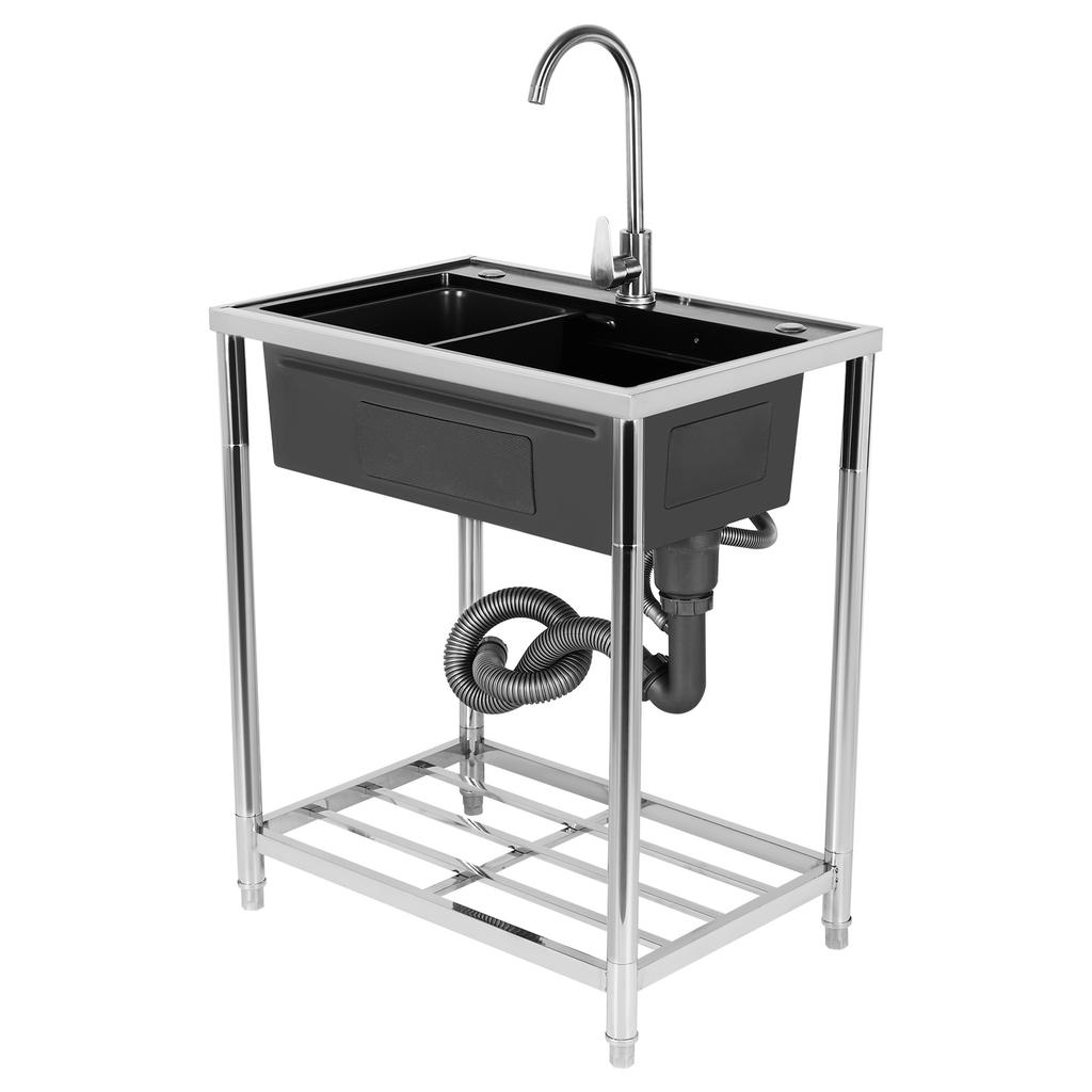 Stainless Steel Utility Sink Adjustable Stand Freestanding Sink Rust Proof Single Bowl Sink Set with Cold & Hot Water Faucet