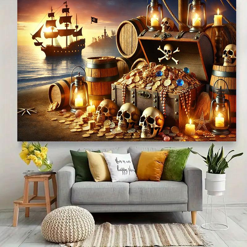 1 Piece, Pirate Treasure Party Banner, Wedding Celebration Decoration Banner, Novel Picture Background Fabric, Polyester