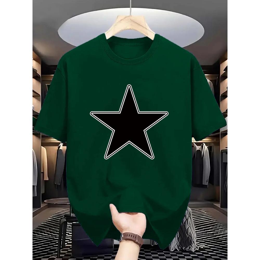 [Ležérní tričko s hvězdným potiskem] Pohodlné tričko s hvězdným potiskem - Pánské ležérní tričko s kulatým výstřihem a geometrickým designem, Pěticípá hvězda,