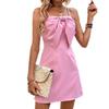 2026 Valentine's Day Pink Backless Bow Spaghetti Strap Dress for Women