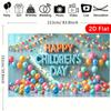 2D Kids' Day Photo Backdrop with Colorful Bunting Banner and Balloons
