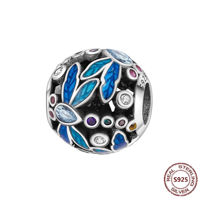 Butterfly Charm copper Authentic Pink Blue Zircon Fly Butterflies Safety Chain Clip Charm Bead Charms Compatible With Bracelets Do It Yourself Jewelle