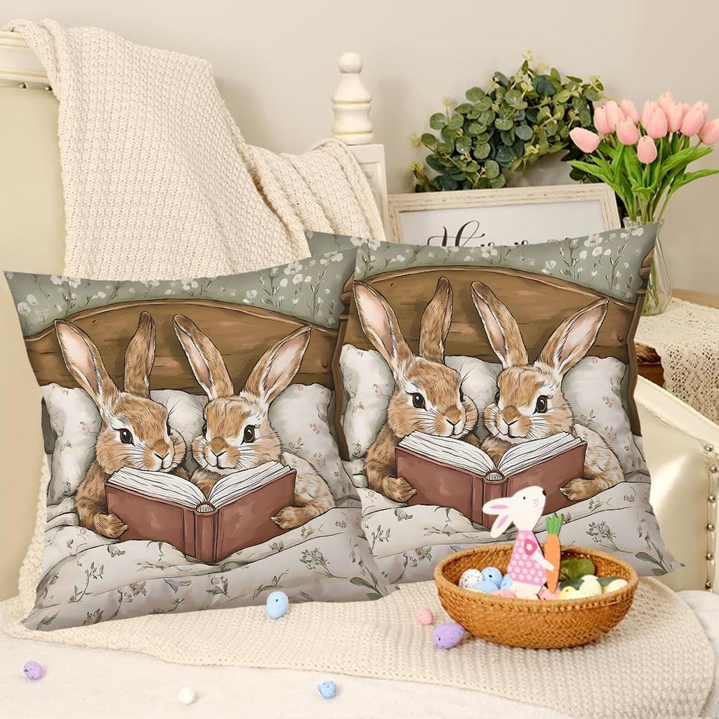 Easter Throw Pillow Cover Rabbit Eggs Decorative Pillowcase For Sofa Bed Cushion Case For Spring Holiday Home Decor Easter